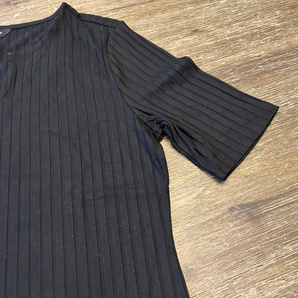 Banana Republic Womens Ribbed Knit Top Black Short Sleeve Split Neck NWT Size M - Picture 4 of 7